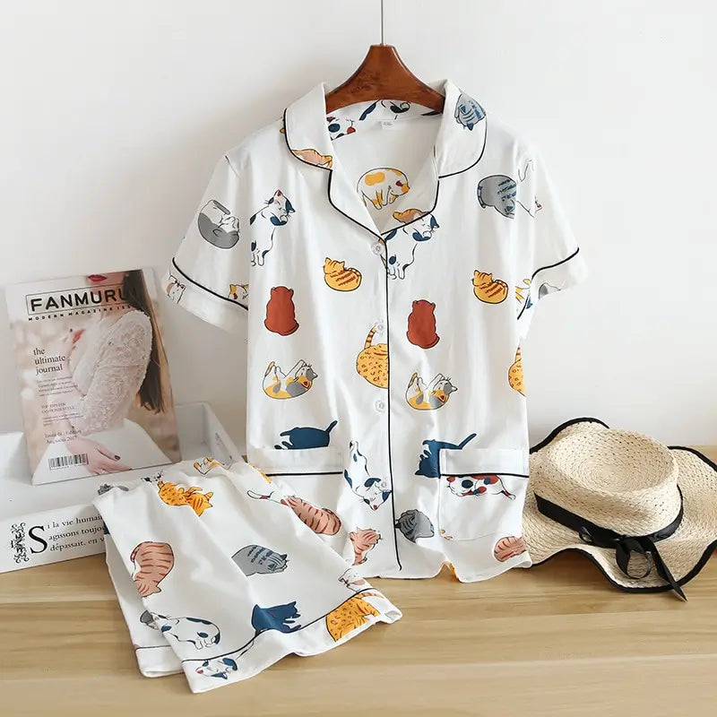 Conjunto Pijama de Algodão Com Botão 2 Peças Eva
